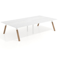 Mesa de oficina coworking doble UvePro fondo 166, cantos rectos, estructura blanca/madera - ALBO, 320x166