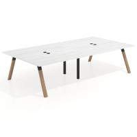 Mesa de oficina coworking doble UvePro fondo 166, cantos rectos, estructura negra/madera - ALBO, 320x166