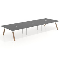 Mesa de oficina coworking triple UvePro fondo 166, cantos rectos, estructura blanca/madera - GRIS TORMENTA, 480x166