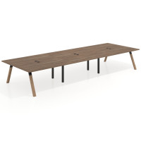 Mesa de oficina coworking triple UvePro fondo 166, cantos rectos, estructura negra/madera - NOCE SABI, 480x166