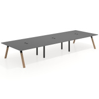 Mesa de oficina coworking triple UvePro fondo 166, cantos rectos, estructura negra/madera - GRIS TORMENTA, 480x166