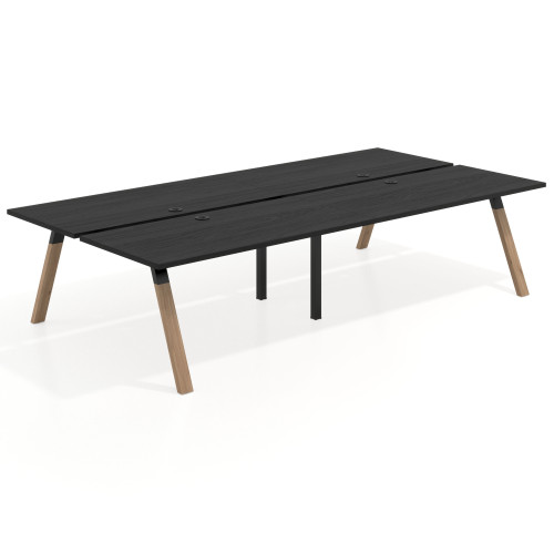 Mesa multipuesto UvePro Bench doble, fondo 166 cm, estructura negra/madera - 360x166