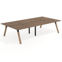 Mesa multipuesto UvePro Bench doble, fondo 166 cm, estructura negra/madera - NOCE SABI, 360x166