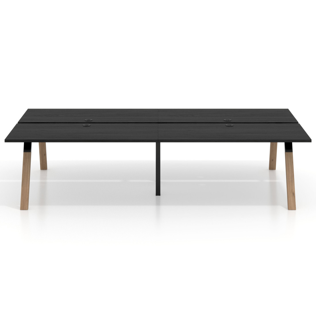 Mesa multipuesto UvePro Bench doble, fondo 166 cm, estructura negra/madera