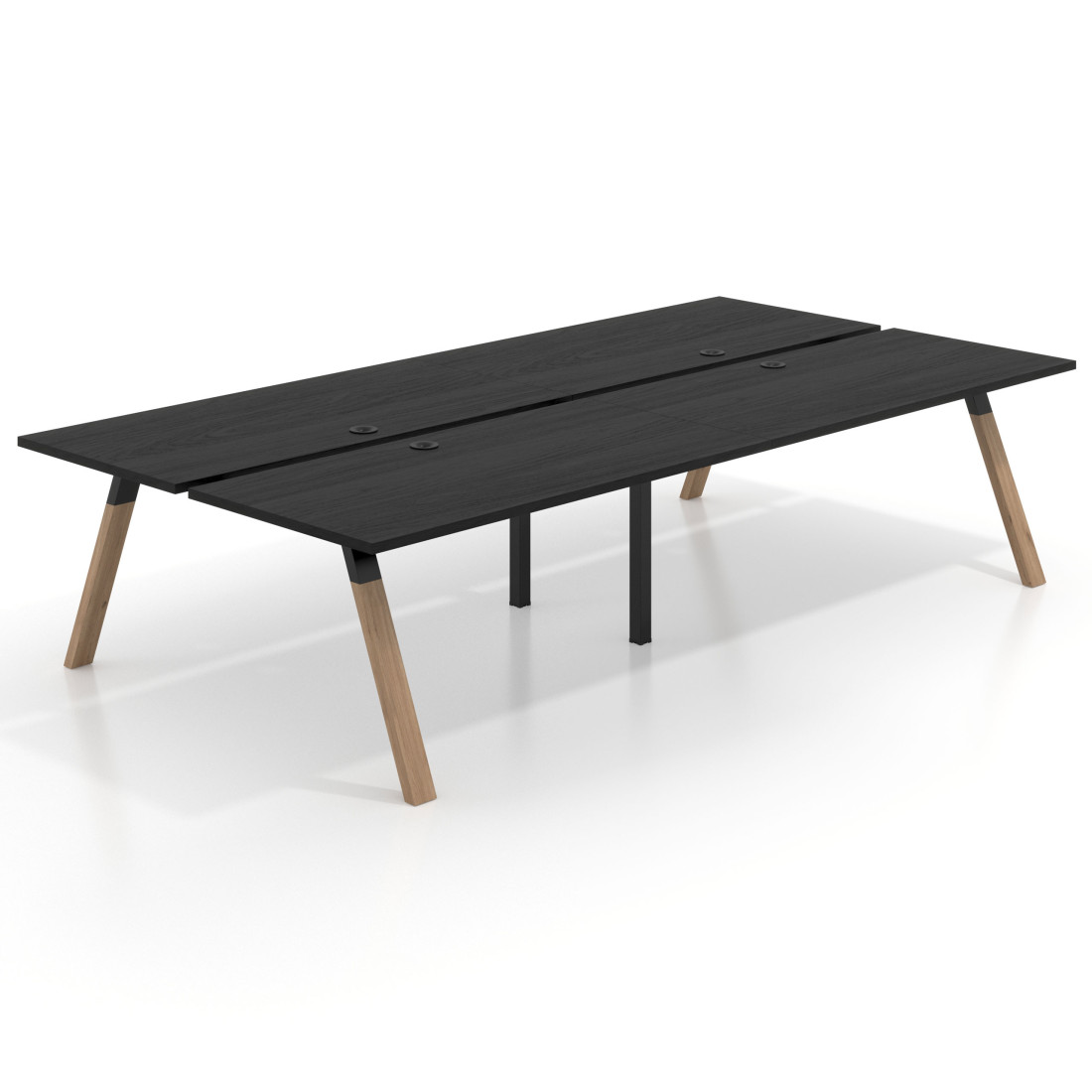 Mesa multipuesto UvePro Bench doble, fondo 166 cm, estructura negra/madera
