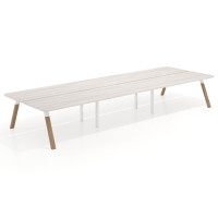 Mesa multipuesto UvePro Bench triple, fondo 166 cm, sobre curvo, estructura blanca/madera - CALIFORNIA, 360x166