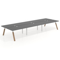 Mesa multipuesto UvePro Bench triple, fondo 166 cm, sobre curvo, estructura blanca/madera - GRIS TORMENTA, 540x166