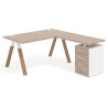 Mesa de escritorio en L con cajones UvePro, estructura blanca/madera, ala pedestal melamina