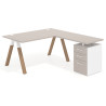 Mesa de escritorio en L con cajones UvePro, estructura blanca/madera, ala pedestal melamina