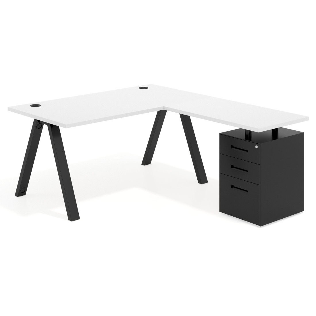 mesa en l 140x180 blanco mate uvepro mesa con ala pedestal frontales metal recto 1