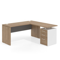 Mesa de Escritorio con cajones en L Work Plus fondo 60, frontales melamina estructura naturale - 140X160, Naturale/Gris tormenta