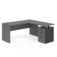 Mesa de Escritorio con cajones en L Work Plus fondo 60, frontales melamina diseño monocolor - GRIS TORMENTA, 180X160