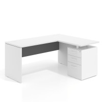Mesa de Escritorio con cajones en L Work Plus, ala corta, fondo 60, frontales melamina estructura blanco mate - Blanco Mate/Gris tormenta, 140x130