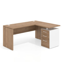 Mesa de Escritorio con cajones en L Work Plus, ala corta, fondo 60, frontales melamina diseño monocolor - CALIFORNIA, 140x130