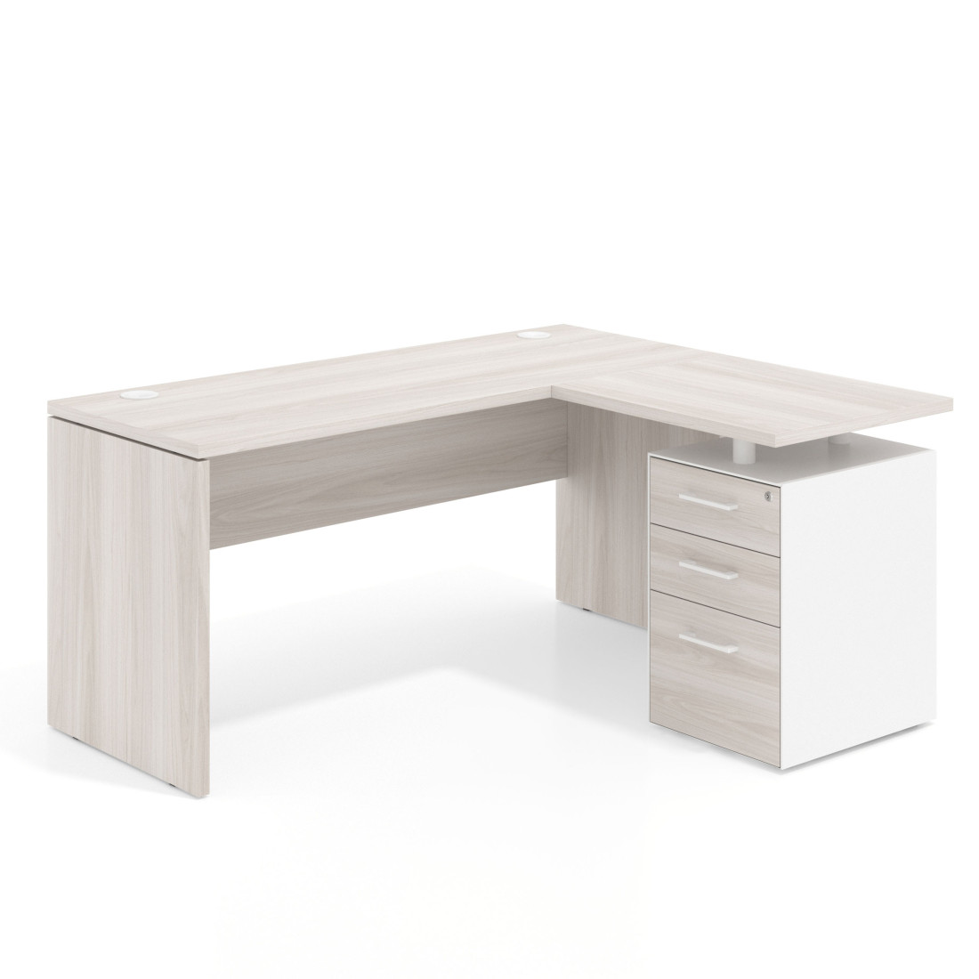 Mesa de Escritorio con cajones en L Work Plus, ala corta, fondo 60, frontales melamina diseño monocolor
