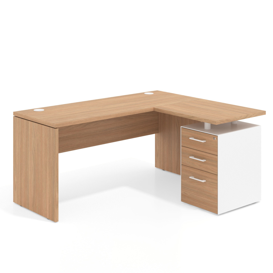 Mesa de Escritorio con cajones en L Work Plus, ala corta, fondo 60, frontales melamina diseño monocolor