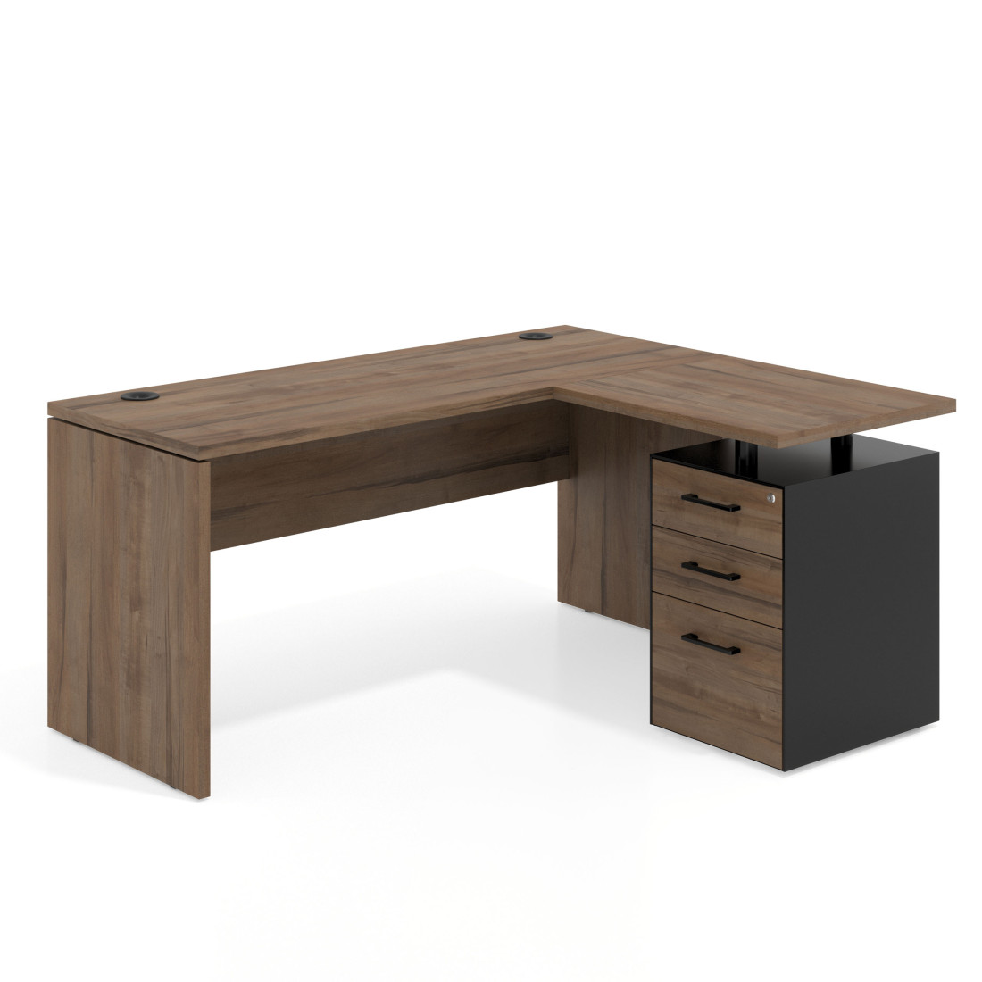 Mesa de Escritorio con cajones en L Work Plus, ala corta, fondo 60, frontales melamina diseño monocolor