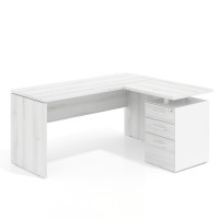 Mesa de Escritorio con cajones en L Work Plus, ala corta, fondo 60, frontales melamina diseño monocolor - ALBO, 180X130