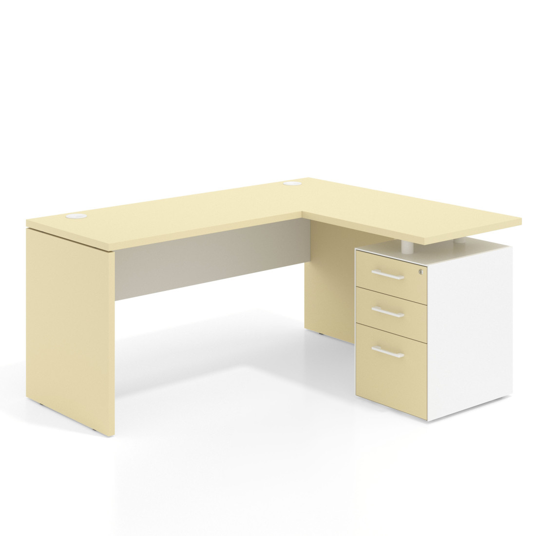 Mesa de Escritorio con cajones en L Work Plus, ala corta, fondo 60, frontales melamina diseño bicolor