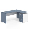 Mesa de Escritorio con cajones en L Work Plus, ala corta, fondo 60, frontales melamina diseño bicolor