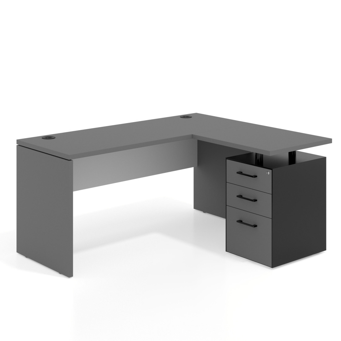 Mesa de Escritorio con cajones en L Work Plus, ala corta, fondo 60, frontales melamina diseño bicolor