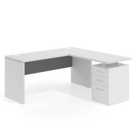 Mesa de Escritorio con cajones en L Work Plus fondo 60, frontales de metal estructura blanco mate - 140X160, Blanco Mate/Gris tormenta