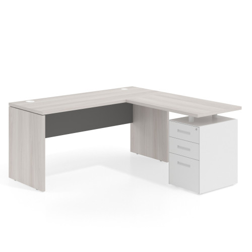 Mesa de Escritorio con cajones en L Work Plus fondo 60, frontales de metal estructura california - 140X160