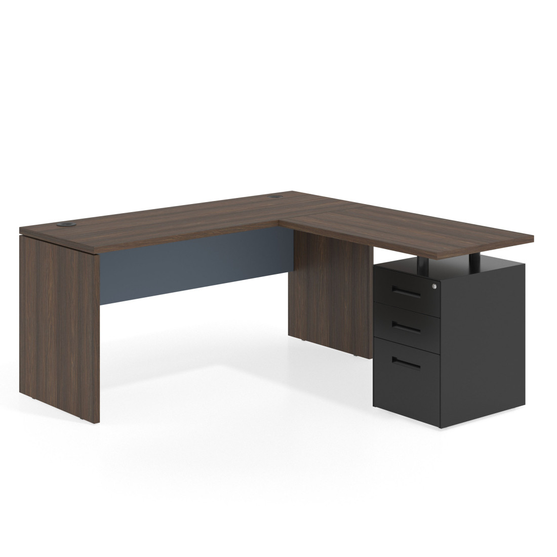 Mesa de Escritorio con cajones en L Work Plus fondo 60, frontales de metal estructura mistral