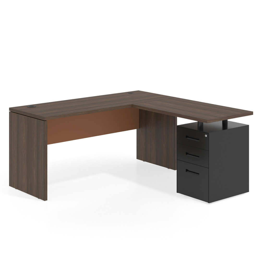 Mesa de Escritorio con cajones en L Work Plus fondo 60, frontales de metal estructura mistral