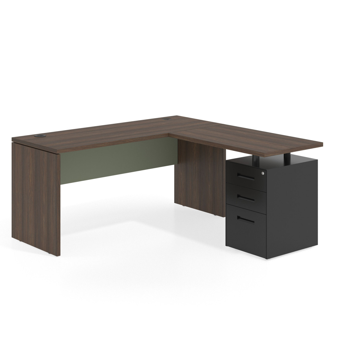 Mesa de Escritorio con cajones en L Work Plus fondo 60, frontales de metal estructura mistral