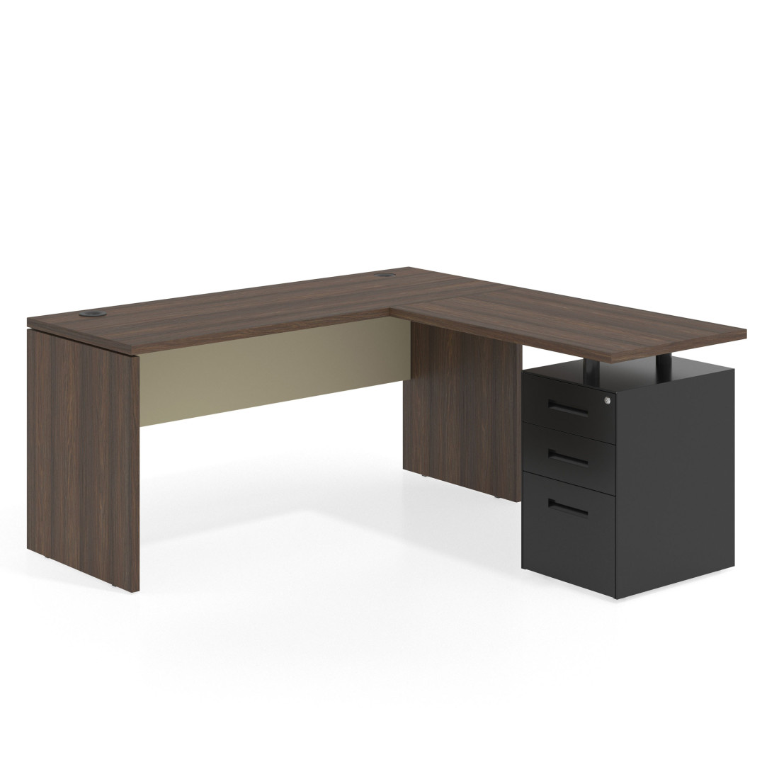 Mesa de Escritorio con cajones en L Work Plus fondo 60, frontales de metal estructura mistral