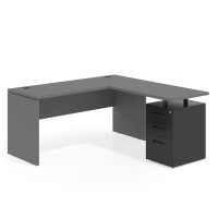 Mesa de Escritorio con cajones en L Work Plus fondo 60, frontales de metal diseño monocolor - GRIS TORMENTA, 180X160