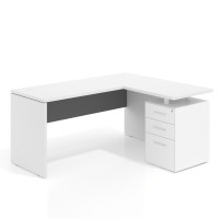 Mesa de Escritorio con cajones en L Work Plus, ala corta, fondo 60, frontales de metal estructura blanco mate - Blanco Mate/Gris tormenta, 140x130