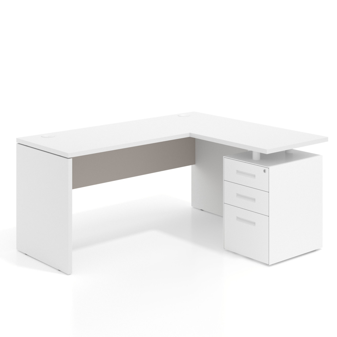 Mesa de Escritorio con cajones en L Work Plus, ala corta, fondo 60, frontales de metal estructura blanco mate
