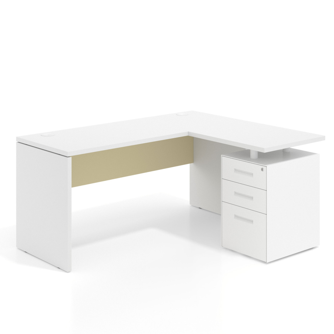 Mesa de Escritorio con cajones en L Work Plus, ala corta, fondo 60, frontales de metal estructura blanco mate
