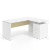 Mesa de Escritorio con cajones en L Work Plus, ala corta, fondo 60, frontales de metal estructura blanco mate