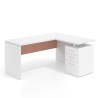 Mesa de Escritorio con cajones en L Work Plus, ala corta, fondo 60, frontales de metal estructura blanco mate