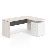 Mesa de Escritorio con cajones en L Work Plus, ala corta, fondo 60, frontales de metal estructura california - California/Gris tormenta, 140x130