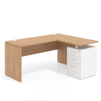 Mesa de Escritorio con cajones en L Work Plus, ala corta, fondo 60, frontales de metal diseño monocolor - CALIFORNIA, 140x130