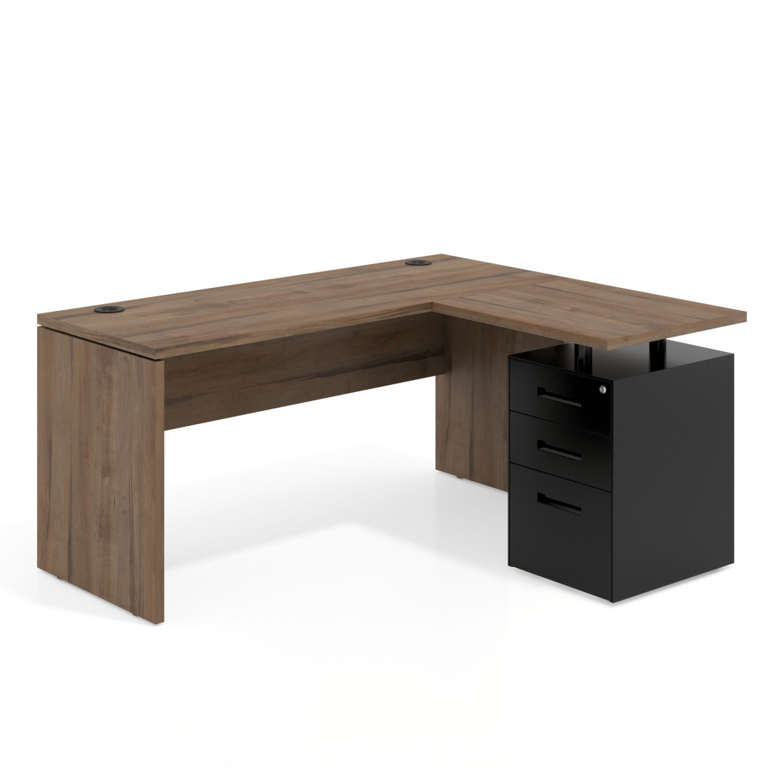 Mesa de Escritorio con cajones en L Work Plus, ala corta, fondo 60, frontales de metal diseño monocolor