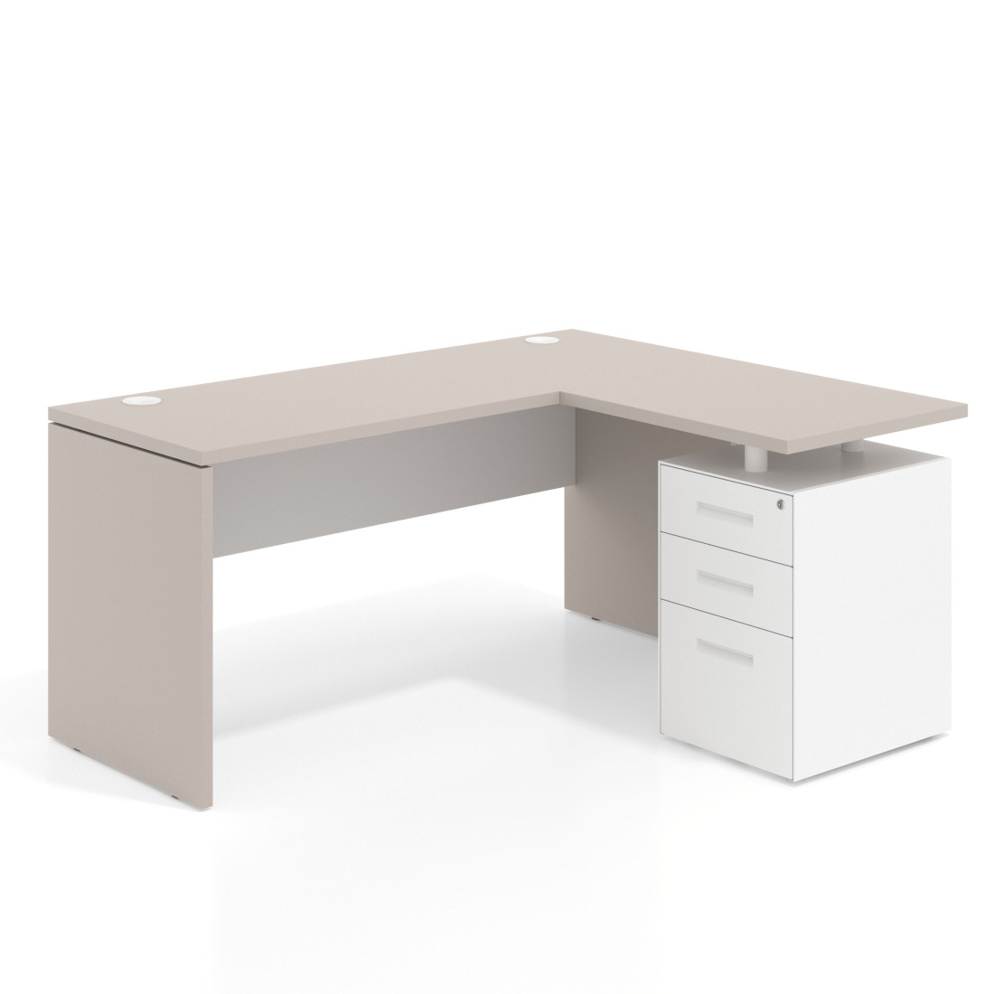 mesa en l 140x130 gris coco blanco mate workplus mesa fondo 60cm con pedestal 70x60cm frontales metal 1