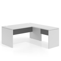 Mesa de Oficina en L Work Plus fondo 80 estructura blanco mate - 140x180, Blanco Mate/Gris tormenta
