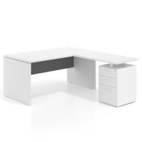 Mesa de Oficina con cajones Work Plus fondo 80, frontales melamina estructura blanco mate - 140x180, Blanco Mate/Gris tormenta
