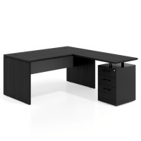 Mesa de Oficina con cajones Work Plus fondo 80, frontales melamina estructura bocamina - 140x180, Bocamina/Gris tormenta