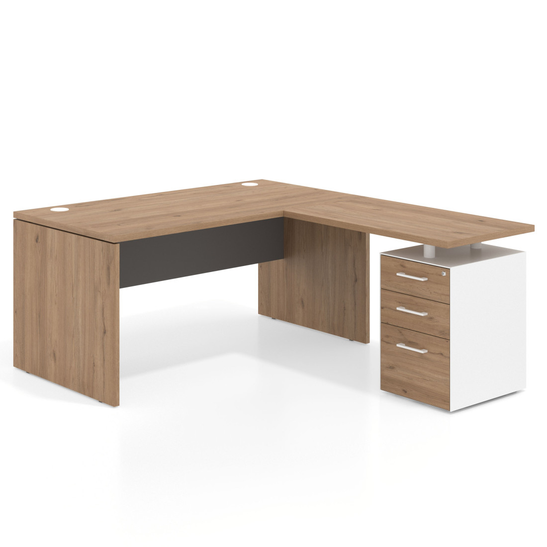 mesa en l 140x180 naturale gris tormenta workplus mesa fondo 80cm con pedestal 100x60cm frontales melamina 1