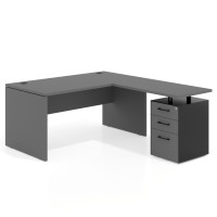 Mesa de Oficina con cajones Work Plus fondo 80, frontales melamina diseño monocolor - GRIS TORMENTA, 180x180