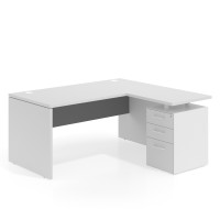 Mesa de Oficina con cajones Work Plus, ala corta, fondo 80, frontales melamina estructura blanco mate - Blanco Mate/Gris tormenta, 140x150