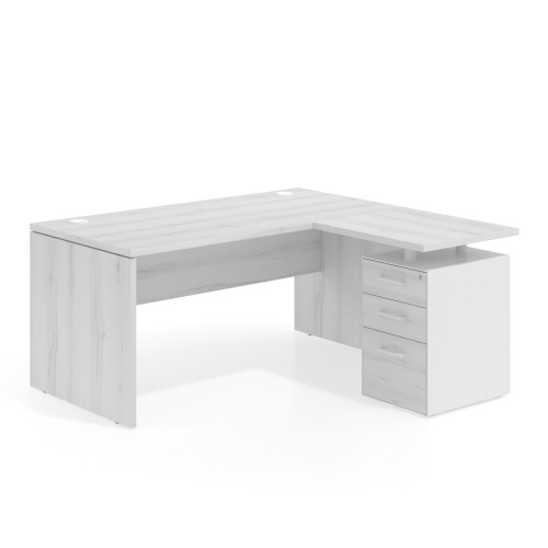 Mesa de Oficina con cajones Work Plus, ala corta, fondo 80, frontales melamina diseño monocolor - 180x150