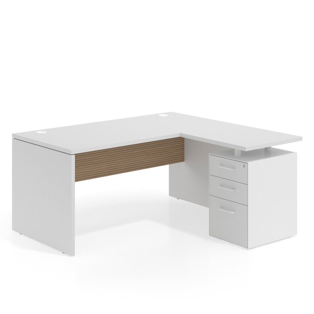 mesa en l 180x150 blanco mate rayado natural workplus mesa fondo 80cm con pedestal 70x60cm frontales melamina 1