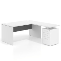 Mesa de Oficina con cajones Work Plus fondo 80, frontales de metal estructura blanco mate - 140x180, Blanco Mate/Gris tormenta